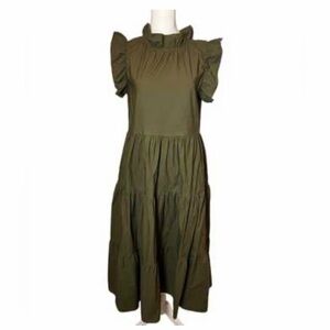 Chepe Made in Italy 🇮🇹 Olive Green Ruffle Sleeve Dress Medium